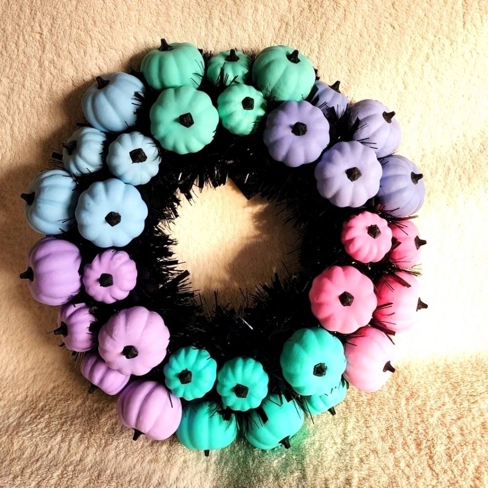 New fall Halloween Thanksgiving colorful Pumpkins wreath 17×17'